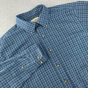 LL Bean Mens M 1 Tall Traditional Fit Button Up Blue Plaid Long Sleeve
